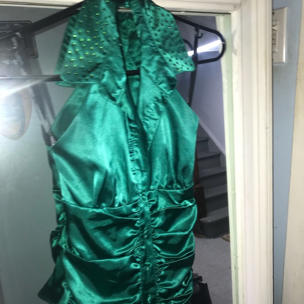 Green silk like halter dress top